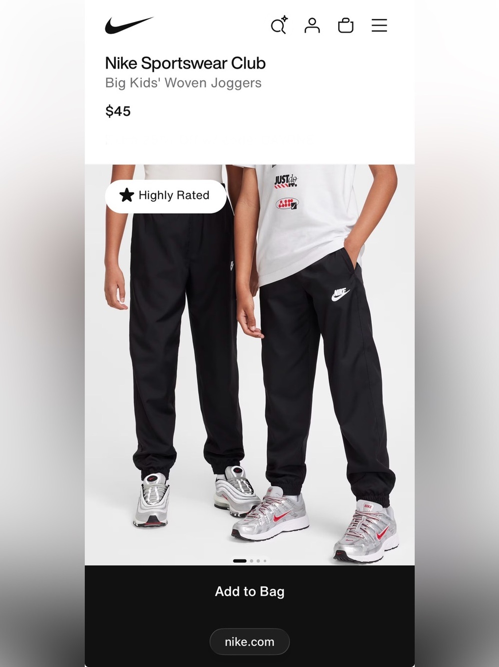 Nike Black Kids' Woven Joggers, NWOT, size Large